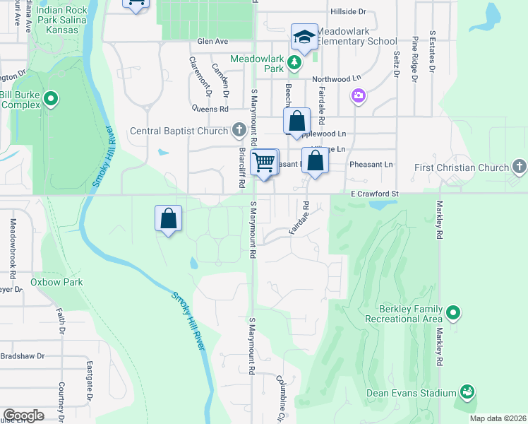 map of restaurants, bars, coffee shops, grocery stores, and more near 2140 East Crawford Street in Salina