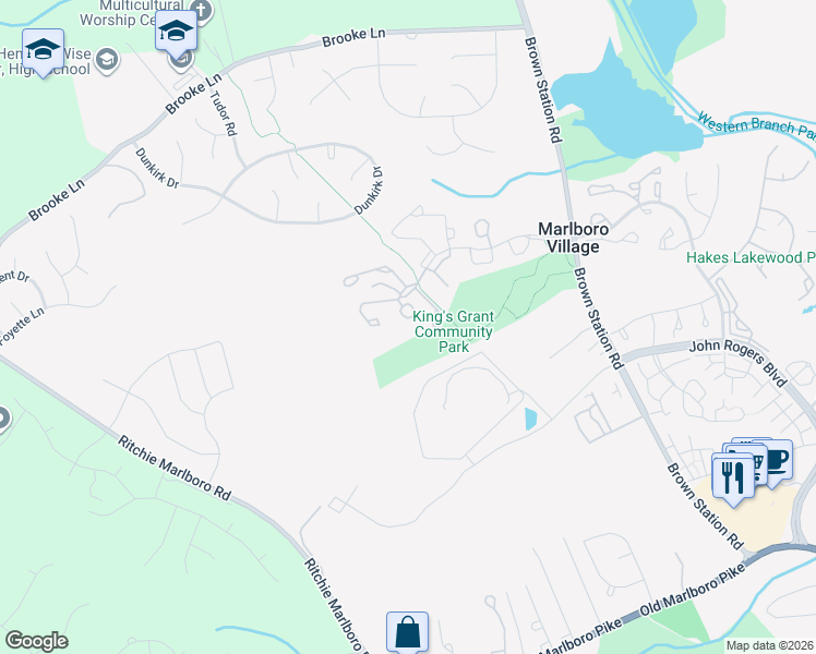 map of restaurants, bars, coffee shops, grocery stores, and more near 4619 Penzance Place in Upper Marlboro