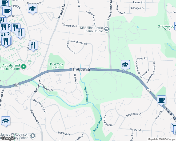 map of restaurants, bars, coffee shops, grocery stores, and more near 10049 Braddock Road in Fairfax