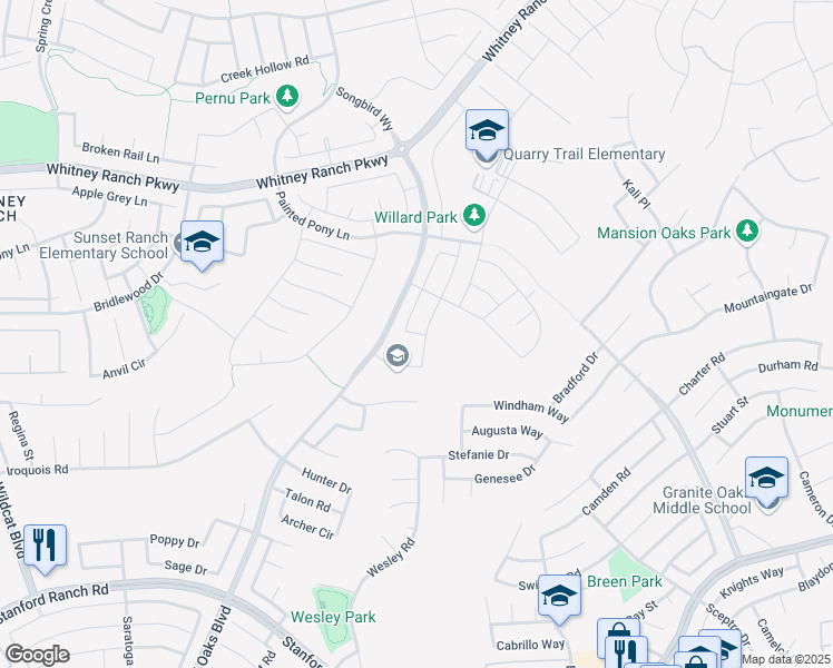 map of restaurants, bars, coffee shops, grocery stores, and more near 837 Stage Stop Loop in Rocklin