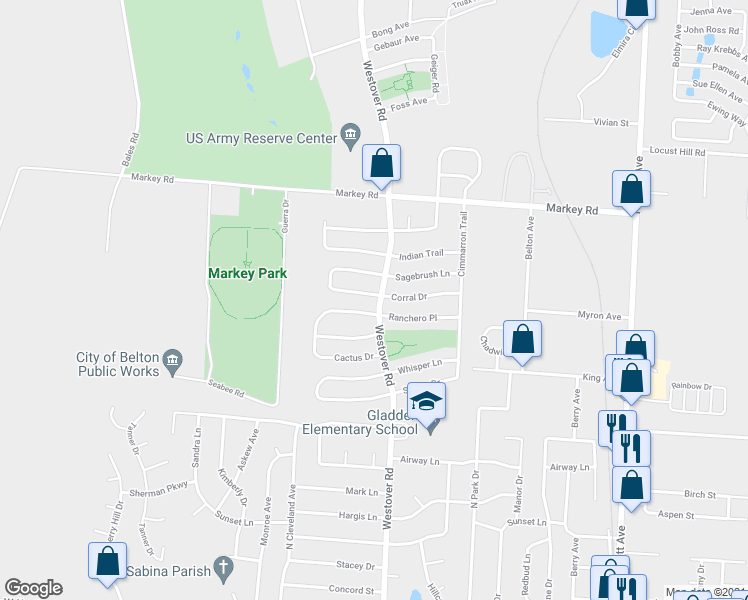 map of restaurants, bars, coffee shops, grocery stores, and more near 500 Corral Drive in Belton