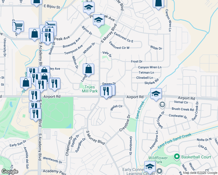 map of restaurants, bars, coffee shops, grocery stores, and more near in Colorado Springs