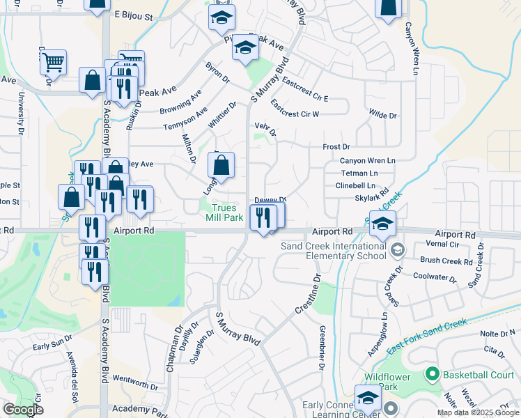 map of restaurants, bars, coffee shops, grocery stores, and more near in Colorado Springs