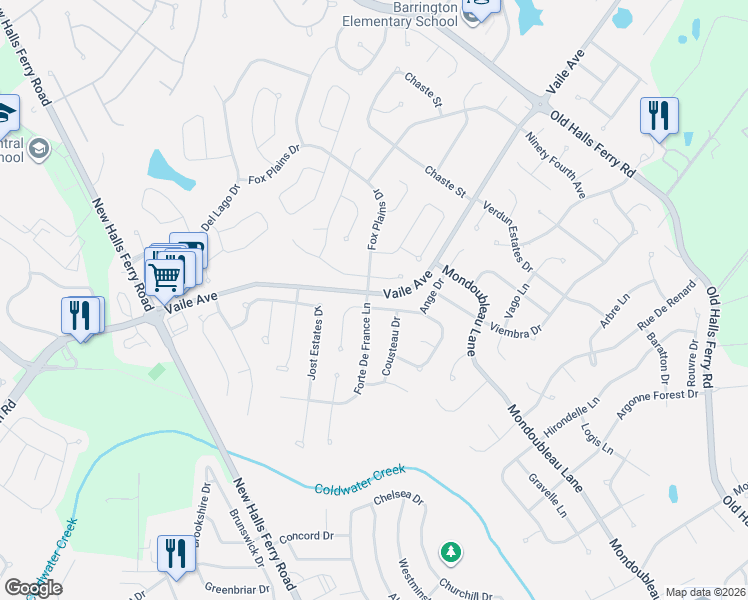 map of restaurants, bars, coffee shops, grocery stores, and more near 4062 Les Cherbourg Lane in Florissant