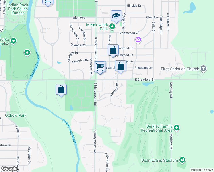map of restaurants, bars, coffee shops, grocery stores, and more near 2140 East Crawford Street in Salina