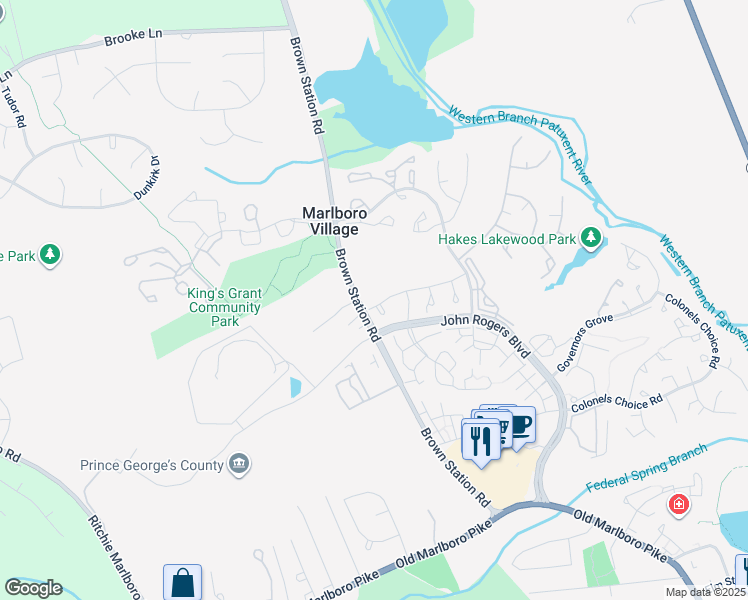 map of restaurants, bars, coffee shops, grocery stores, and more near 13610 Captain Marbury Lane in Upper Marlboro
