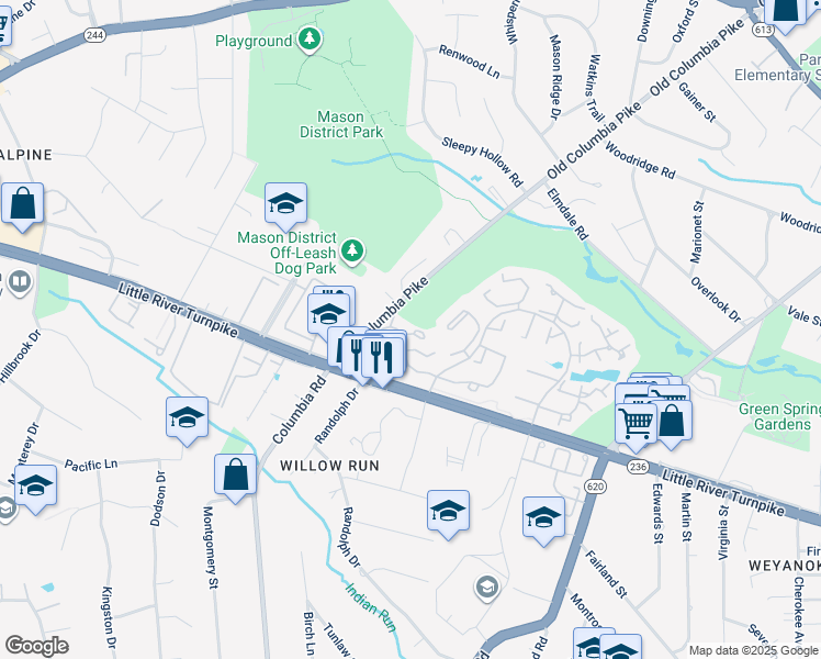 map of restaurants, bars, coffee shops, grocery stores, and more near 4508 Hazeltine Court in Alexandria