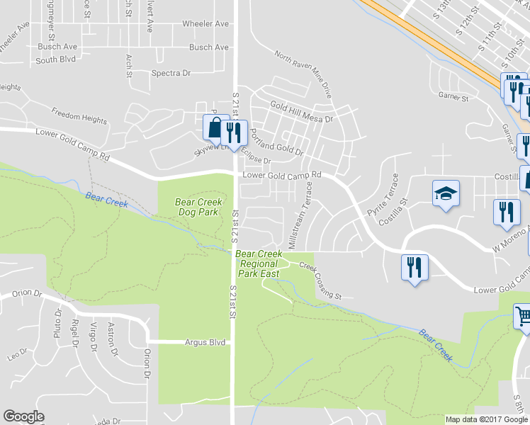 map of restaurants, bars, coffee shops, grocery stores, and more near 1655 Little Bear Creek Point in Colorado Springs