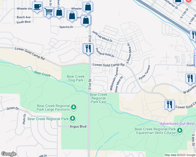 map of restaurants, bars, coffee shops, grocery stores, and more near 1655 Little Bear Creek Point in Colorado Springs