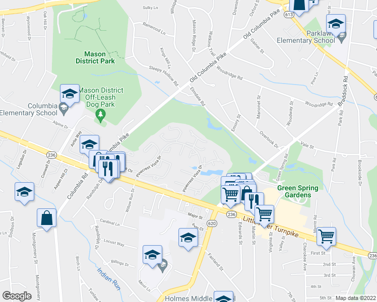 map of restaurants, bars, coffee shops, grocery stores, and more near 6541 Kemper Lakes Court in Alexandria