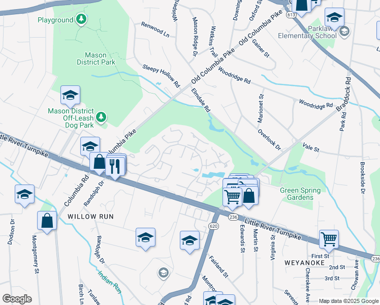 map of restaurants, bars, coffee shops, grocery stores, and more near 6541 Kemper Lakes Court in Alexandria