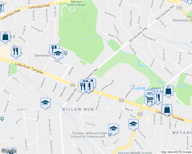 map of restaurants, bars, coffee shops, grocery stores, and more near 4508 Hazeltine Court in Alexandria