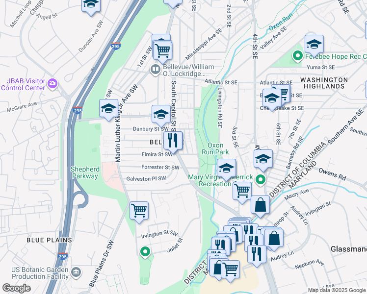 map of restaurants, bars, coffee shops, grocery stores, and more near 101 Independence Avenue Southeast in Washington