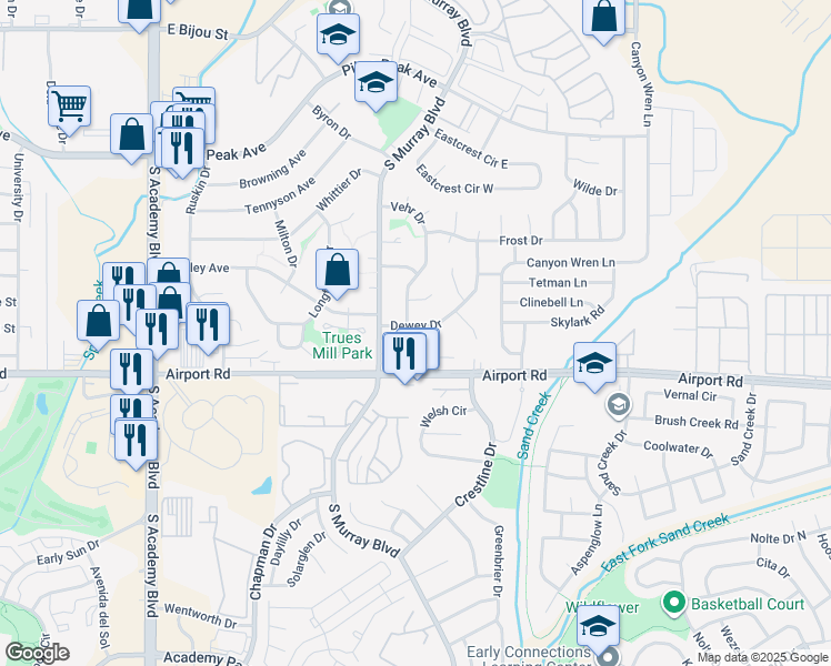map of restaurants, bars, coffee shops, grocery stores, and more near in Colorado Springs
