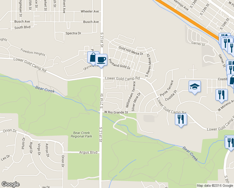 map of restaurants, bars, coffee shops, grocery stores, and more near 1655 Little Bear Creek Point in Colorado Springs