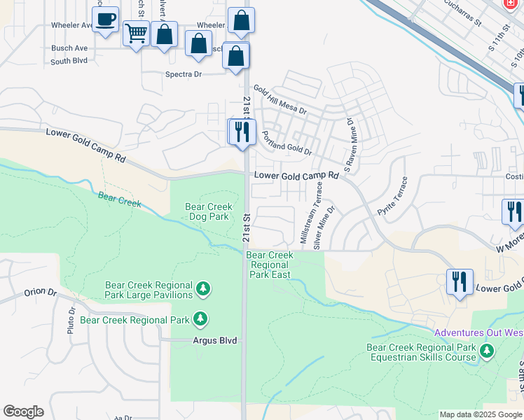 map of restaurants, bars, coffee shops, grocery stores, and more near 1695 Little Bear Creek Point in Colorado Springs