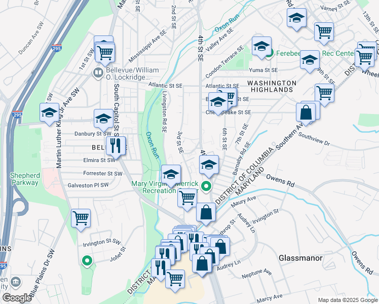 map of restaurants, bars, coffee shops, grocery stores, and more near 101 Independence Avenue Southeast in Washington