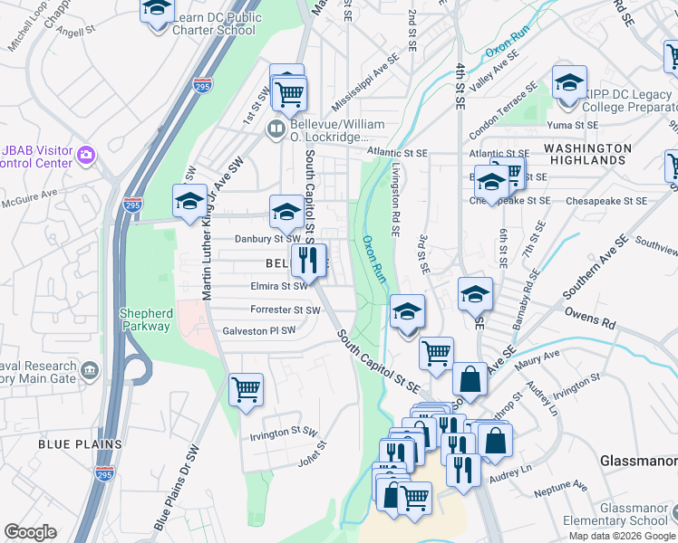 map of restaurants, bars, coffee shops, grocery stores, and more near 101 Independence Avenue Southeast in Washington