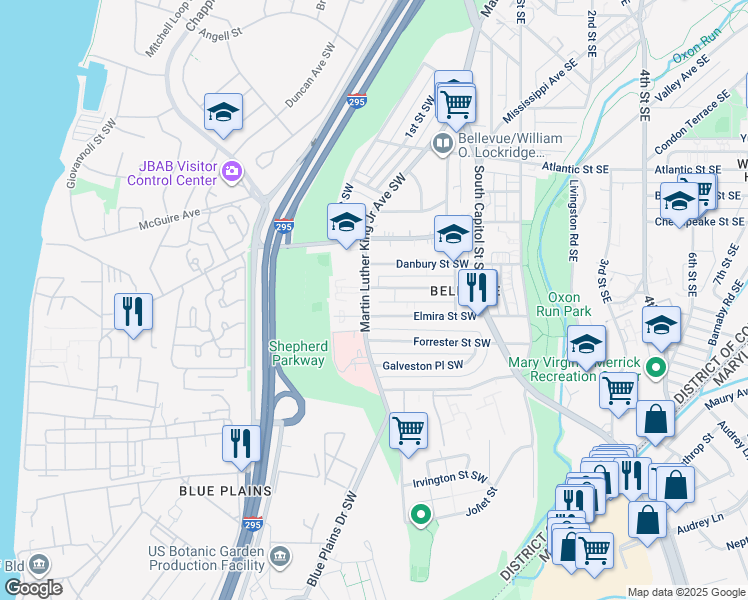 map of restaurants, bars, coffee shops, grocery stores, and more near 101 Independence Avenue Southeast in Washington