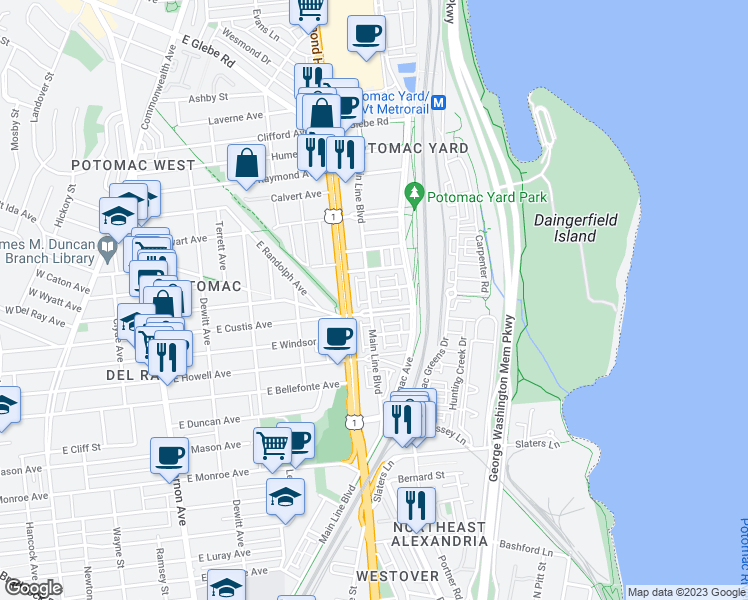 map of restaurants, bars, coffee shops, grocery stores, and more near 101 Independence Avenue Southeast in Washington
