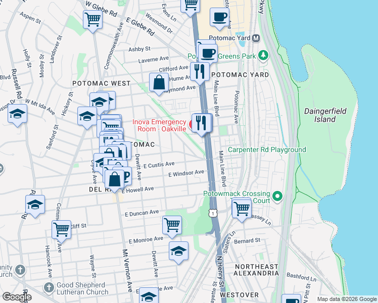 map of restaurants, bars, coffee shops, grocery stores, and more near 101 Independence Avenue Southeast in Washington