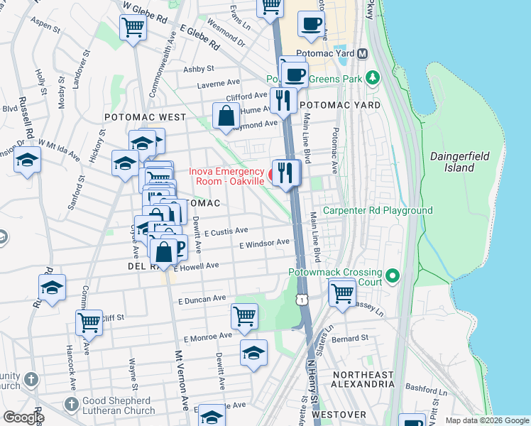 map of restaurants, bars, coffee shops, grocery stores, and more near 101 Independence Avenue Southeast in Washington