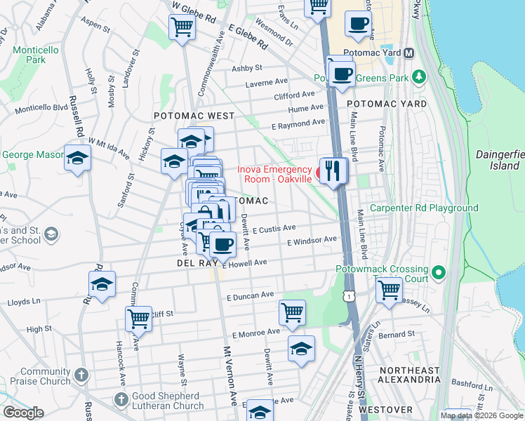 map of restaurants, bars, coffee shops, grocery stores, and more near 101 Independence Avenue Southeast in Washington