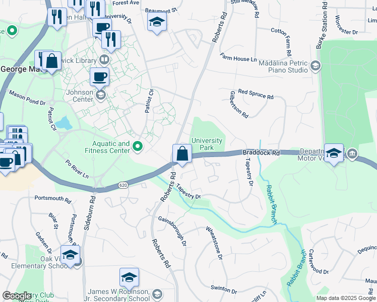 map of restaurants, bars, coffee shops, grocery stores, and more near 4635 Wood Glen Road in Fairfax