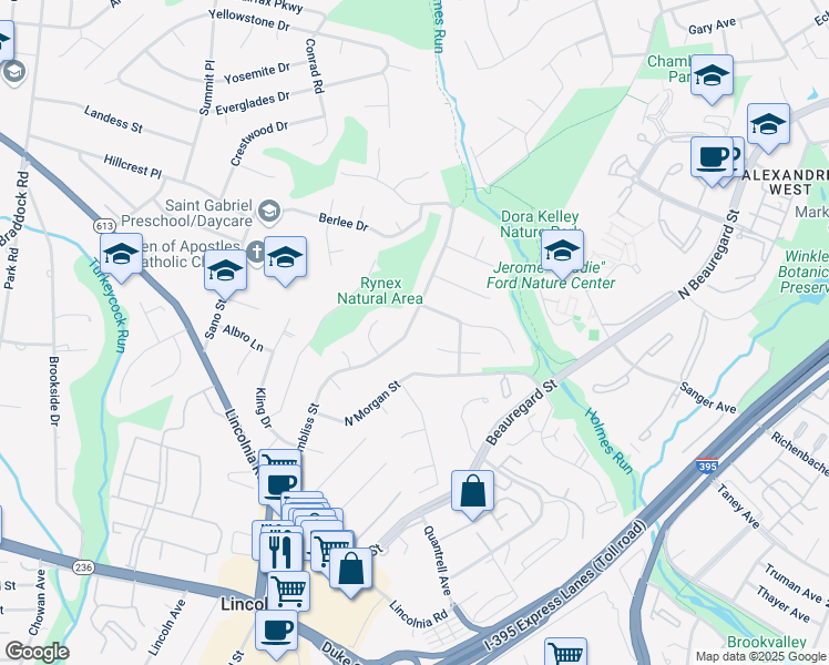 map of restaurants, bars, coffee shops, grocery stores, and more near 1209 North Chambliss Street in Alexandria
