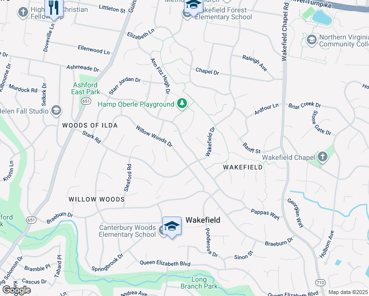 map of restaurants, bars, coffee shops, grocery stores, and more near 8809 Burbank Road in Annandale