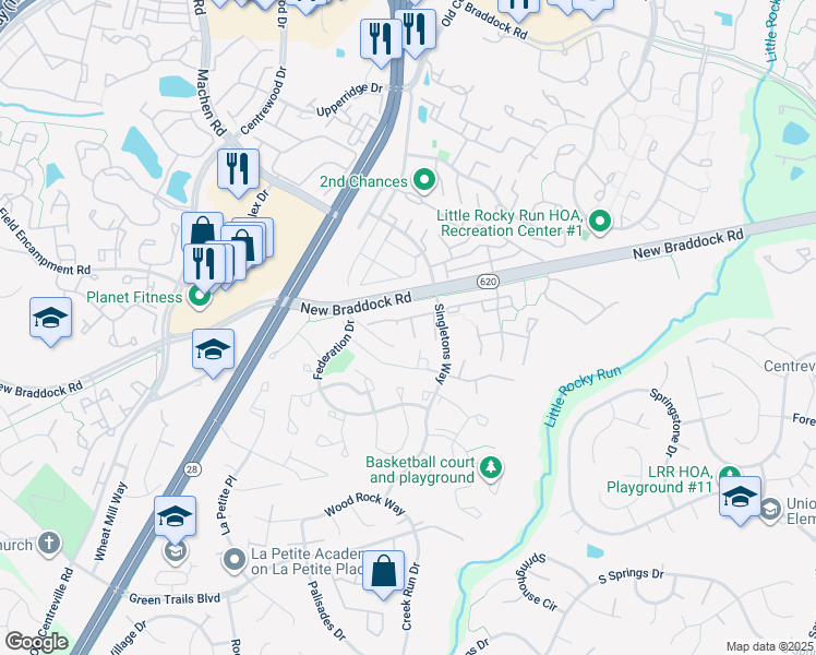 map of restaurants, bars, coffee shops, grocery stores, and more near 14013B Grumble Jones Court in Centreville