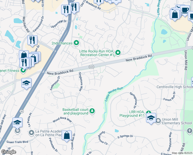 map of restaurants, bars, coffee shops, grocery stores, and more near 14002 Gunners Place in Centreville