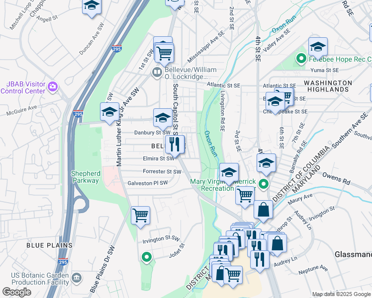 map of restaurants, bars, coffee shops, grocery stores, and more near 101 Independence Avenue Southeast in Washington