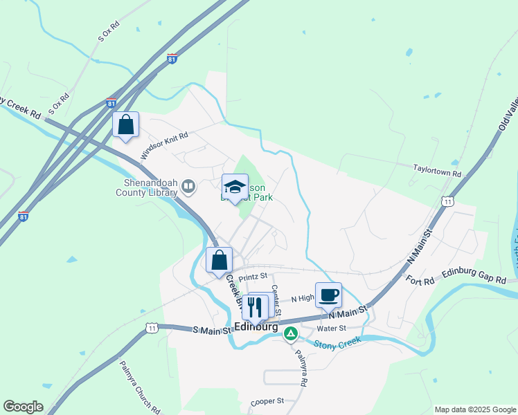 map of restaurants, bars, coffee shops, grocery stores, and more near 218 Shenandoah Avenue in Edinburg