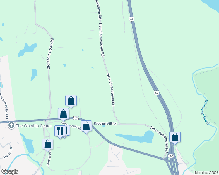 map of restaurants, bars, coffee shops, grocery stores, and more near 15205 New Jamestown Road in Florissant