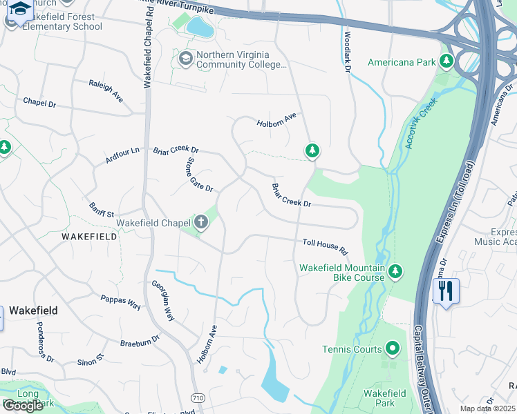 map of restaurants, bars, coffee shops, grocery stores, and more near 4410 Woodchuck Court in Annandale