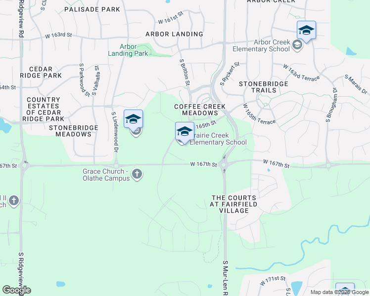 map of restaurants, bars, coffee shops, grocery stores, and more near 17077 West 165th Street in Olathe