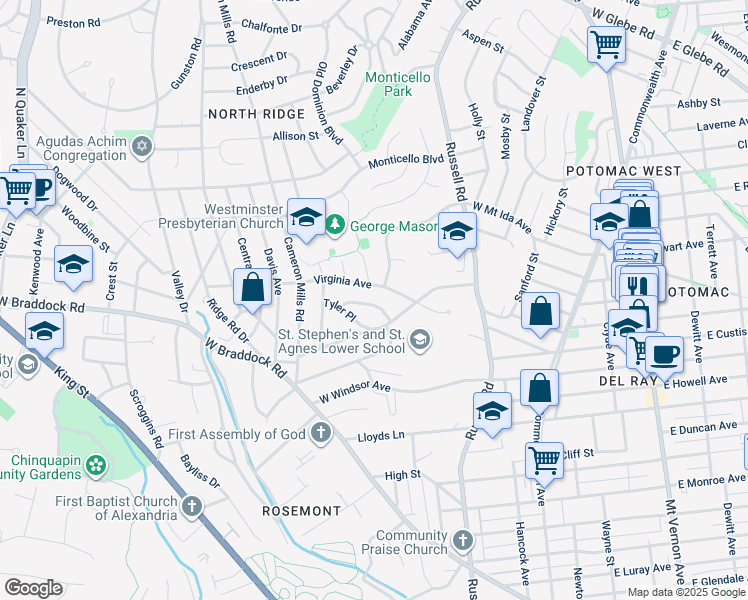 map of restaurants, bars, coffee shops, grocery stores, and more near 409 Jackson Place in Alexandria