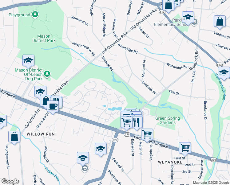 map of restaurants, bars, coffee shops, grocery stores, and more near 4502 Highland Green Court in Alexandria