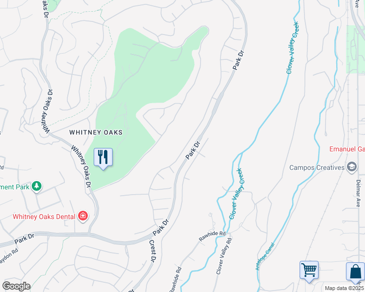 map of restaurants, bars, coffee shops, grocery stores, and more near 4048 Coldwater Drive in Rocklin