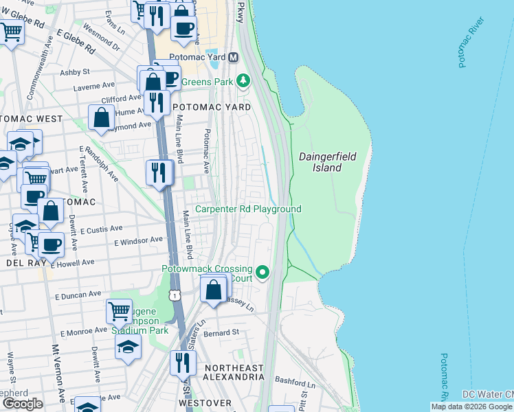 map of restaurants, bars, coffee shops, grocery stores, and more near 101 Independence Avenue Southeast in Washington