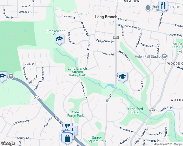 map of restaurants, bars, coffee shops, grocery stores, and more near 9428 Mauck Court in Fairfax
