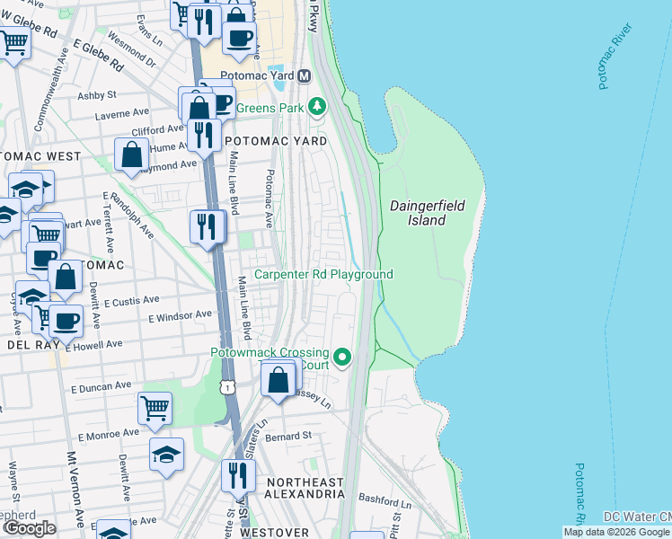 map of restaurants, bars, coffee shops, grocery stores, and more near 101 Independence Avenue Southeast in Washington