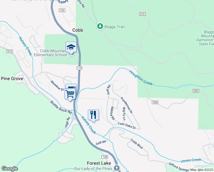 map of restaurants, bars, coffee shops, grocery stores, and more near 2 Golf Road in Cobb
