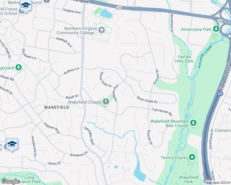 map of restaurants, bars, coffee shops, grocery stores, and more near 4411 Holborn Avenue in Annandale