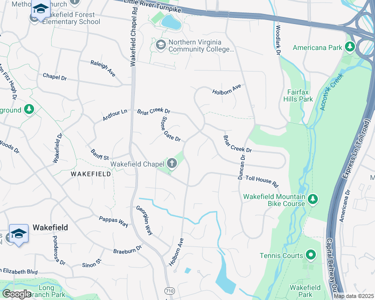 map of restaurants, bars, coffee shops, grocery stores, and more near 4411 Holborn Avenue in Annandale
