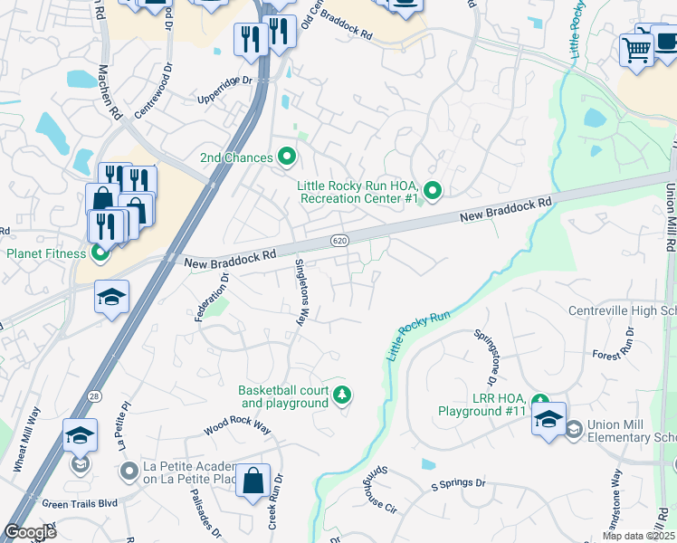 map of restaurants, bars, coffee shops, grocery stores, and more near 13949 Big Yankee Lane in Centreville