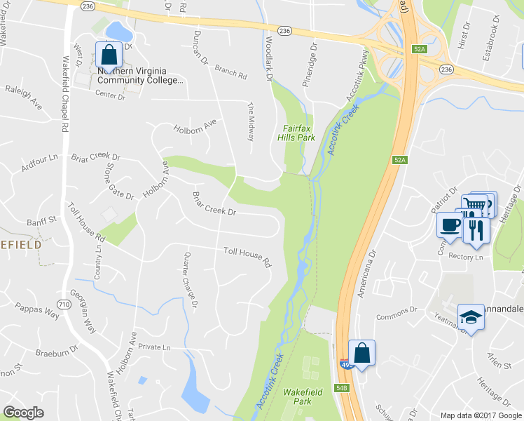 map of restaurants, bars, coffee shops, grocery stores, and more near 8131 Briar Creek Drive in Annandale