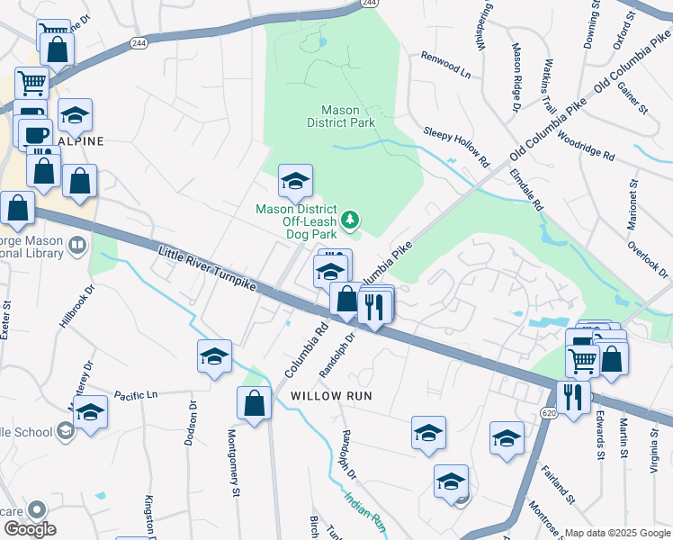 map of restaurants, bars, coffee shops, grocery stores, and more near 4517 Pinecrest Heights Drive in Annandale