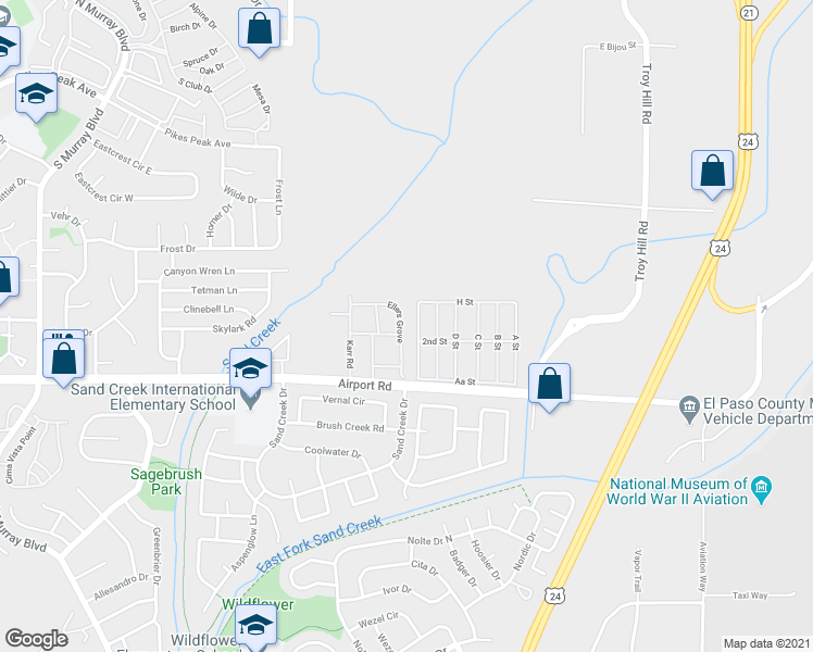 map of restaurants, bars, coffee shops, grocery stores, and more near 275 Ellers Grove in Colorado Springs